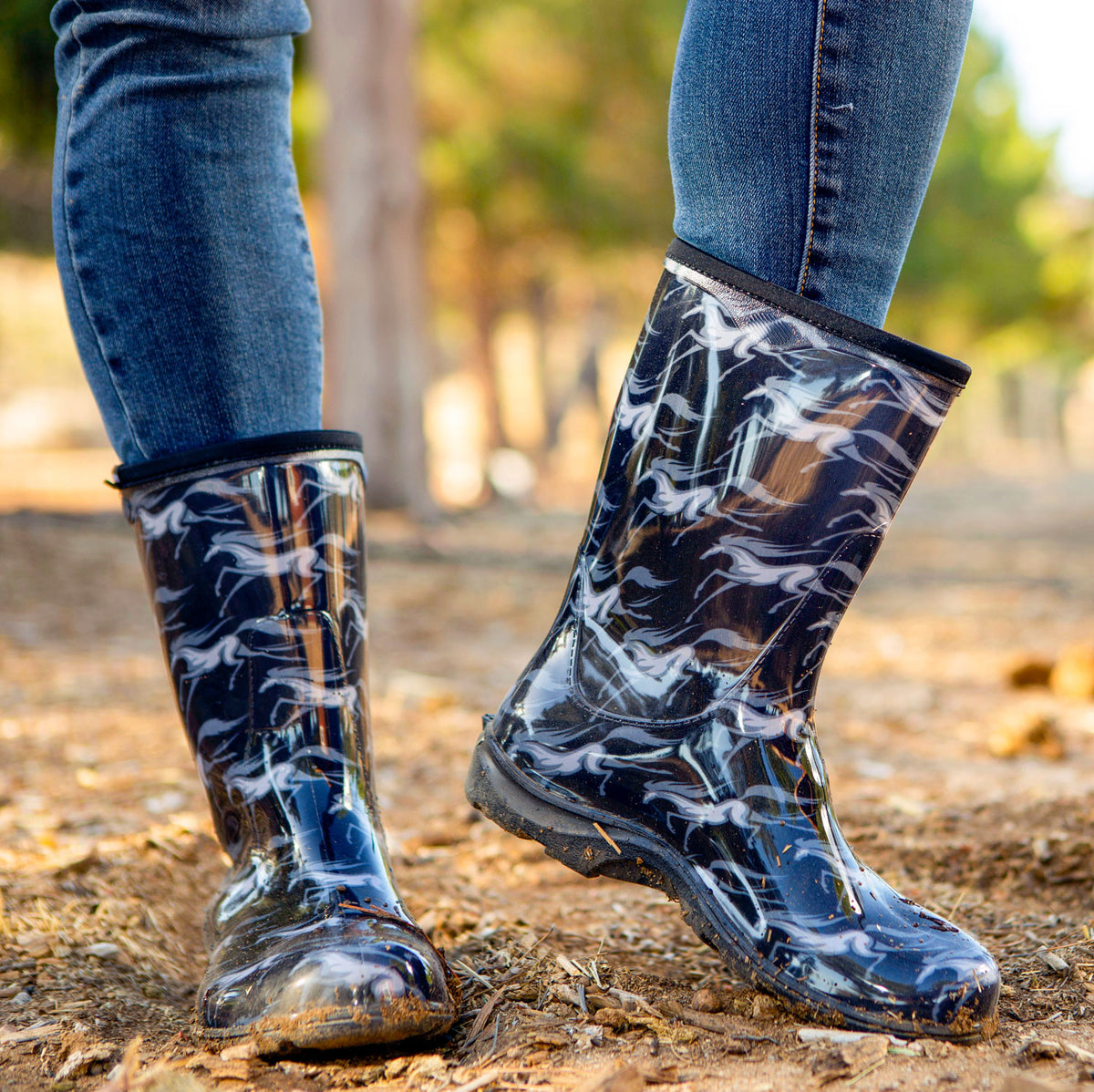 Sloggers Women's Mid-Calf 10" Boot in Black-White Polka Dot