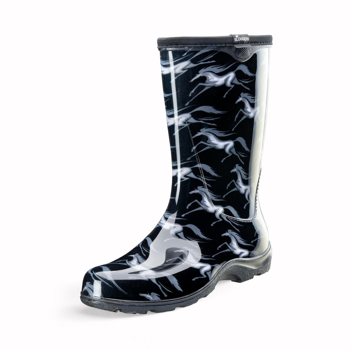 Sloggers Women's Mid-Calf 10" Boot in Black-White Polka Dot