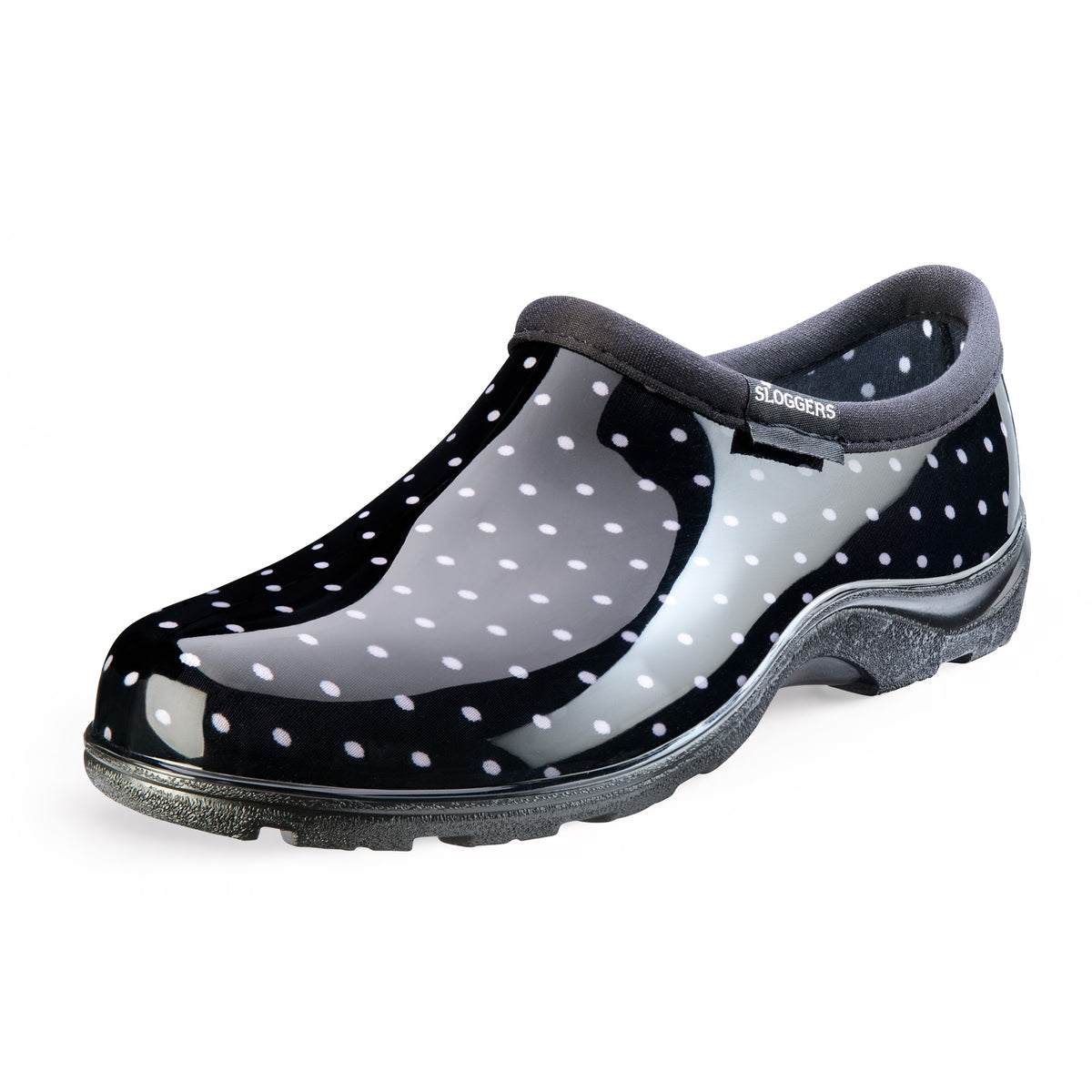 Sloggers Women's Original Garden Shoe in Black-White Polka Dot