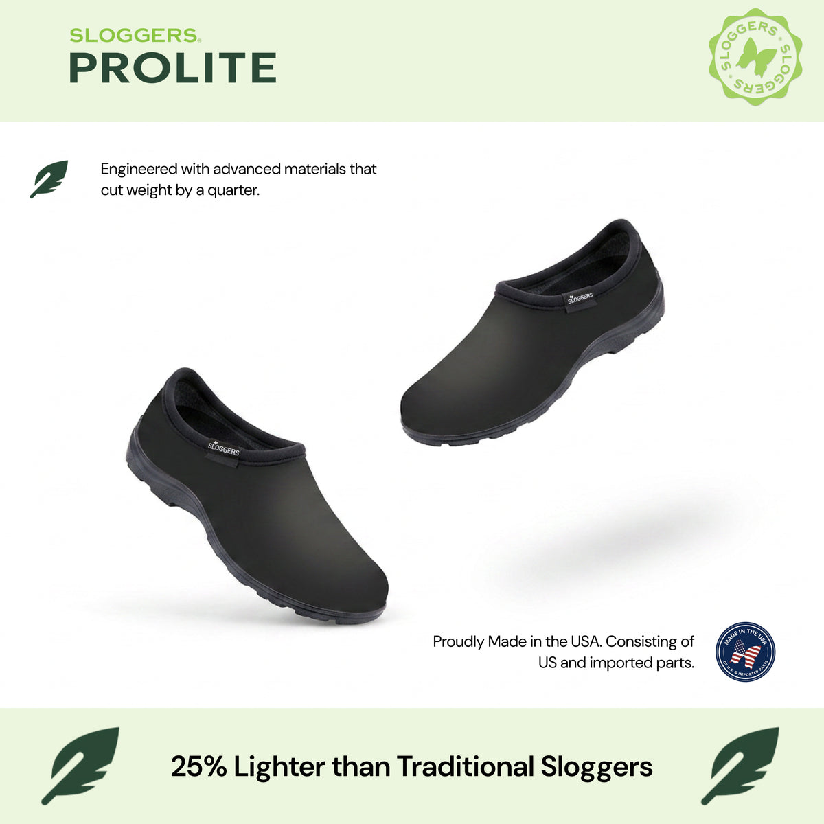 Sloggers Women's ProLite Slip-Ons in Recycled Black