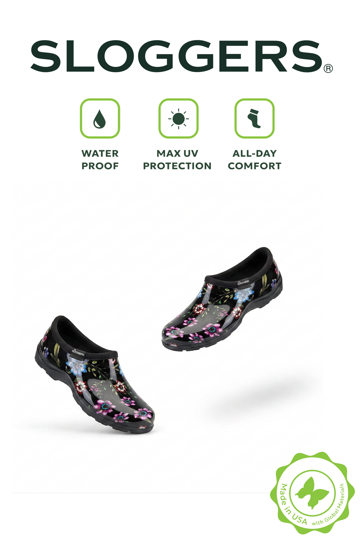 Sloggers Women's Original Garden Shoe in Ditsy Spring Black