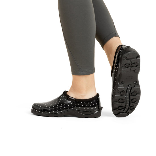 Sloggers Women's Original Garden Shoe in Black-White Polka Dot